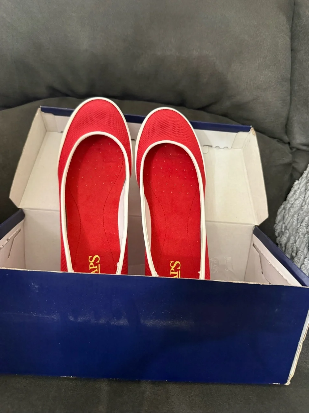 Chaps Red Ballet Flats with White Trim